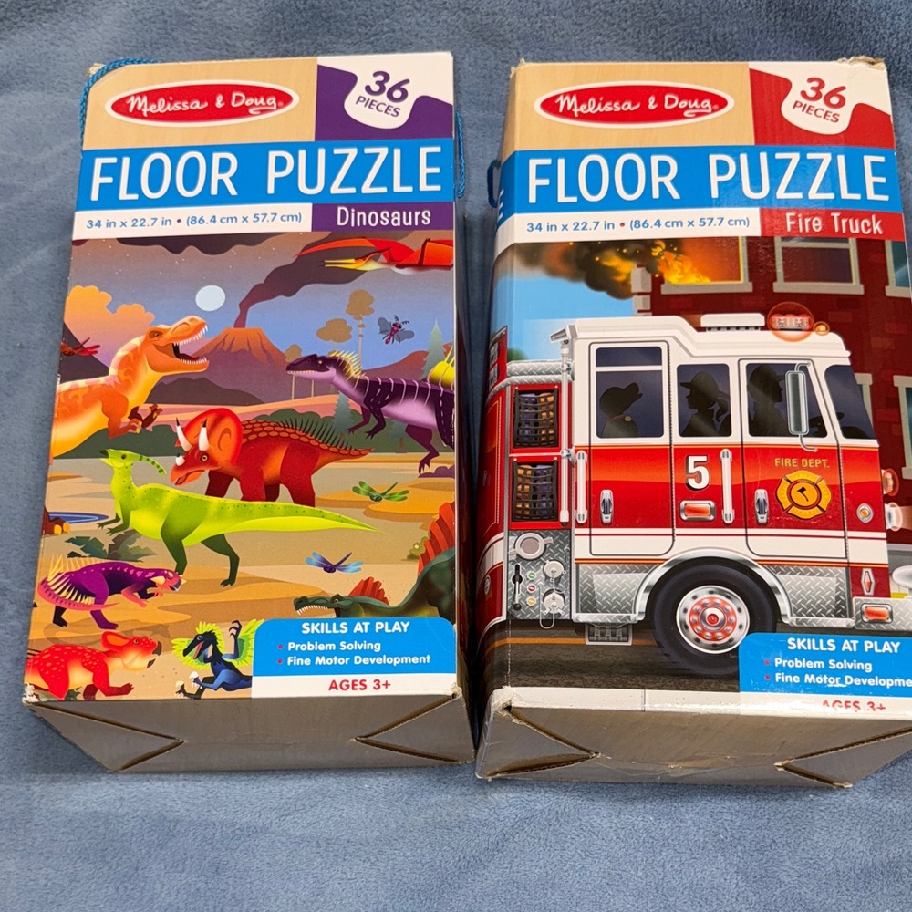 Melissa & Doug: Dinosaur and Fire Truck Floor Puzzles